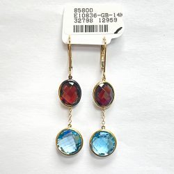 14K Blue Topaz + Garnet Earring