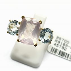 18K Rose Quartz + Blue Topaz Ring