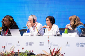 Susana Muhamad ministra colombiana de Medio Ambiente, preside la sesión de clausura de la cumbre sobre naturaleza COP16 de las Naciones Unidas en Cali, Colombia, el 1 de noviembre de 2024.
© Camilo Rodriguez (Reuters)