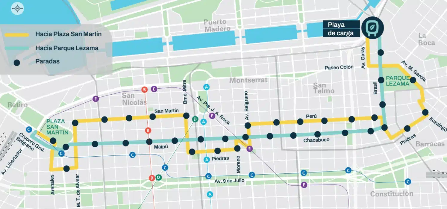 El recorrido de los colectivos eléctricos. (Foto: GCBA).