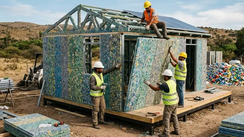 Casas con plástico reciclado: una alternativa sustentable que transforma residuos en soluciones habitacionales rápidas. Foto: El Destape. 
