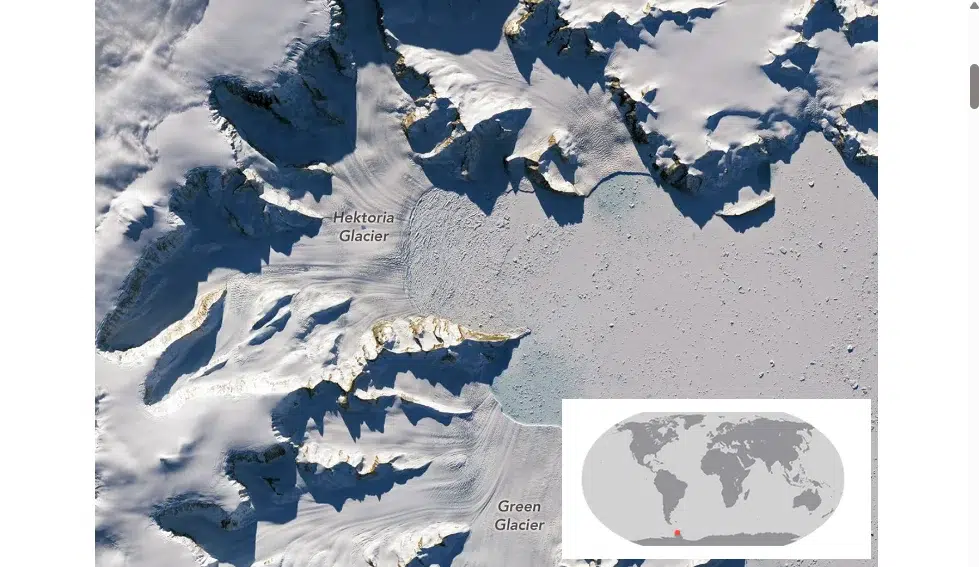 Besorgniserregender Eisverlust in der Antarktis: Der Hektoria-Gletscher erlitt in nur zwei Monaten einen rekordverdächtigen und historischen Rückgang. Foto: Tiempo.