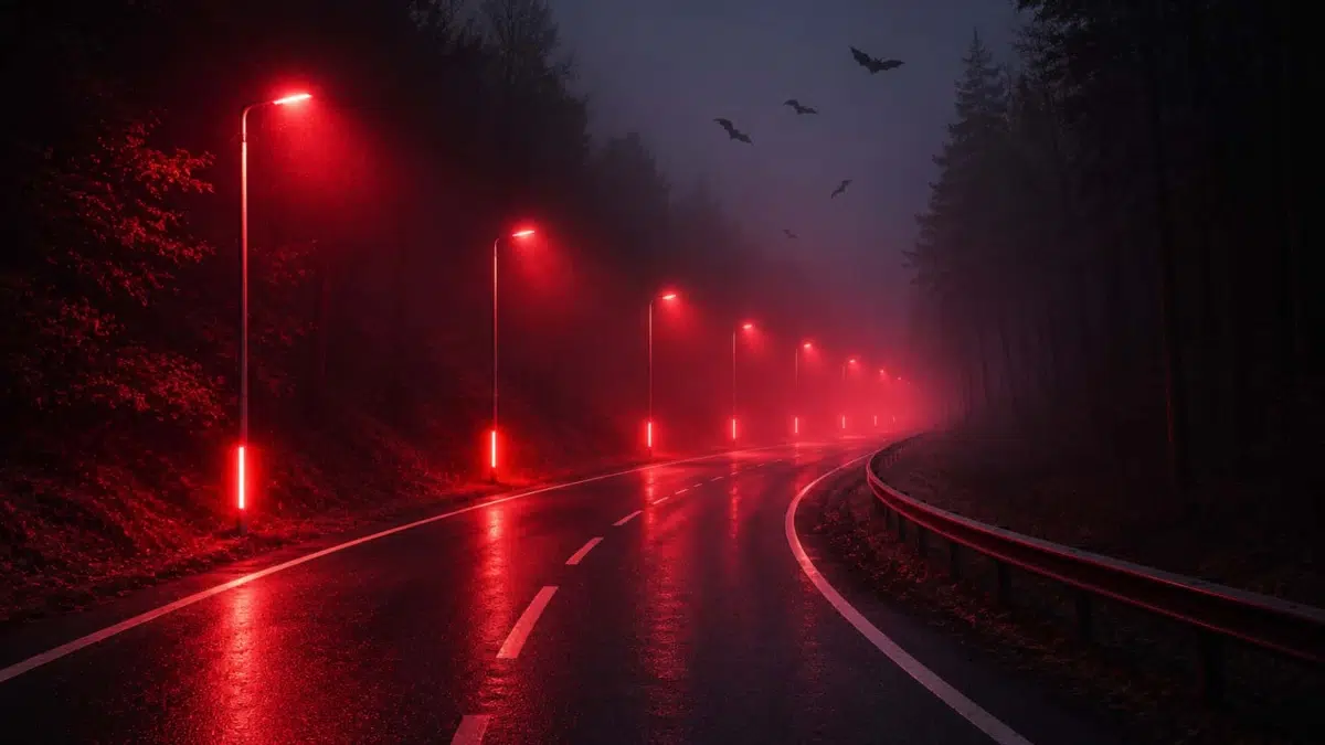 A suburb in Denmark replaces traditional streetlights with red lights to reduce the impact on nocturnal wildlife