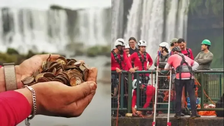 Clean-up at Iguazú Falls: 400 kilos of coins found, a result of tourist waste. Photo: LM Neuquén.