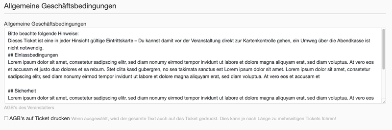 easy-tickets-app Konfiguration AGBs