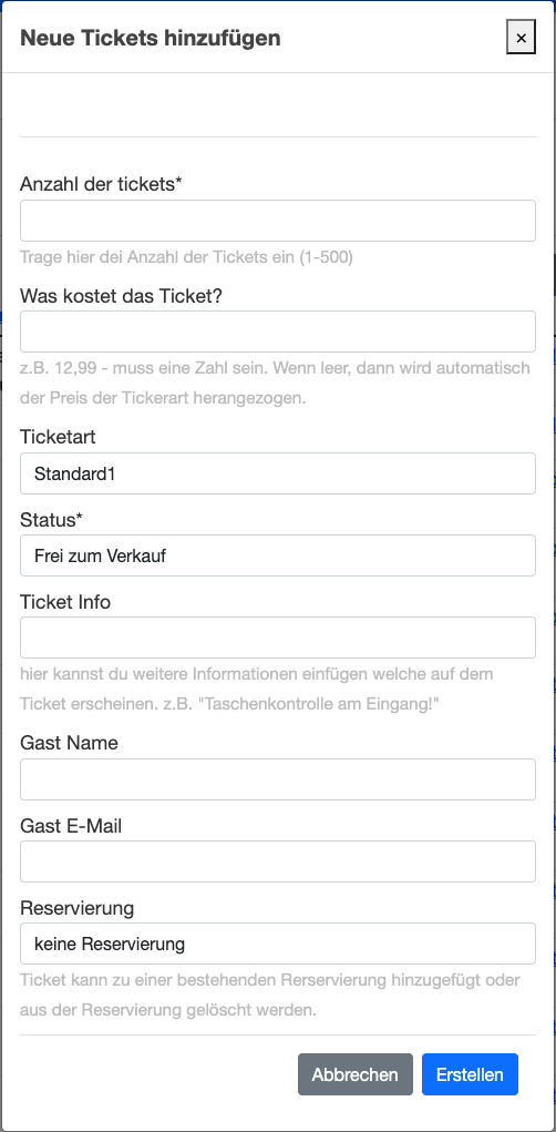 easy-tickets-app Tickets im Backen anlegen