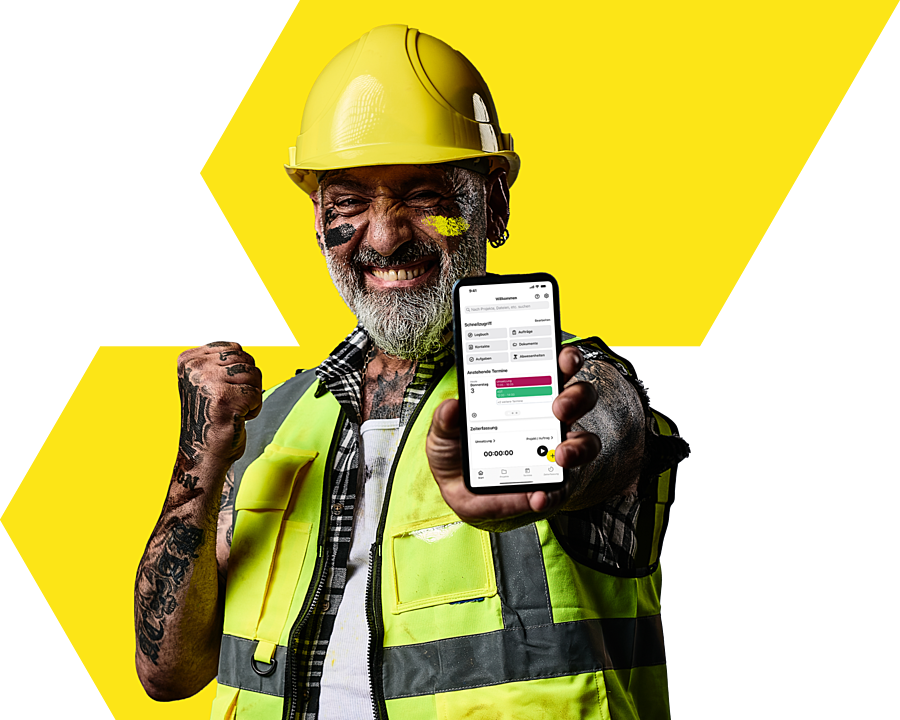 Entfessle jetzt dein Handwerk mit HERO! Bild: Hero Software auf dem Smartphone