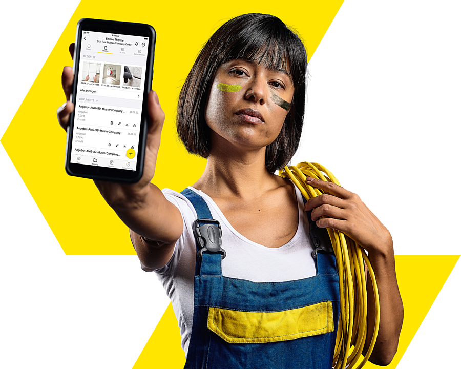Werde Ambassador und digitalisiere das Handwerk! Bild: Hero Handwerkersoftware auf dem Smartphone
