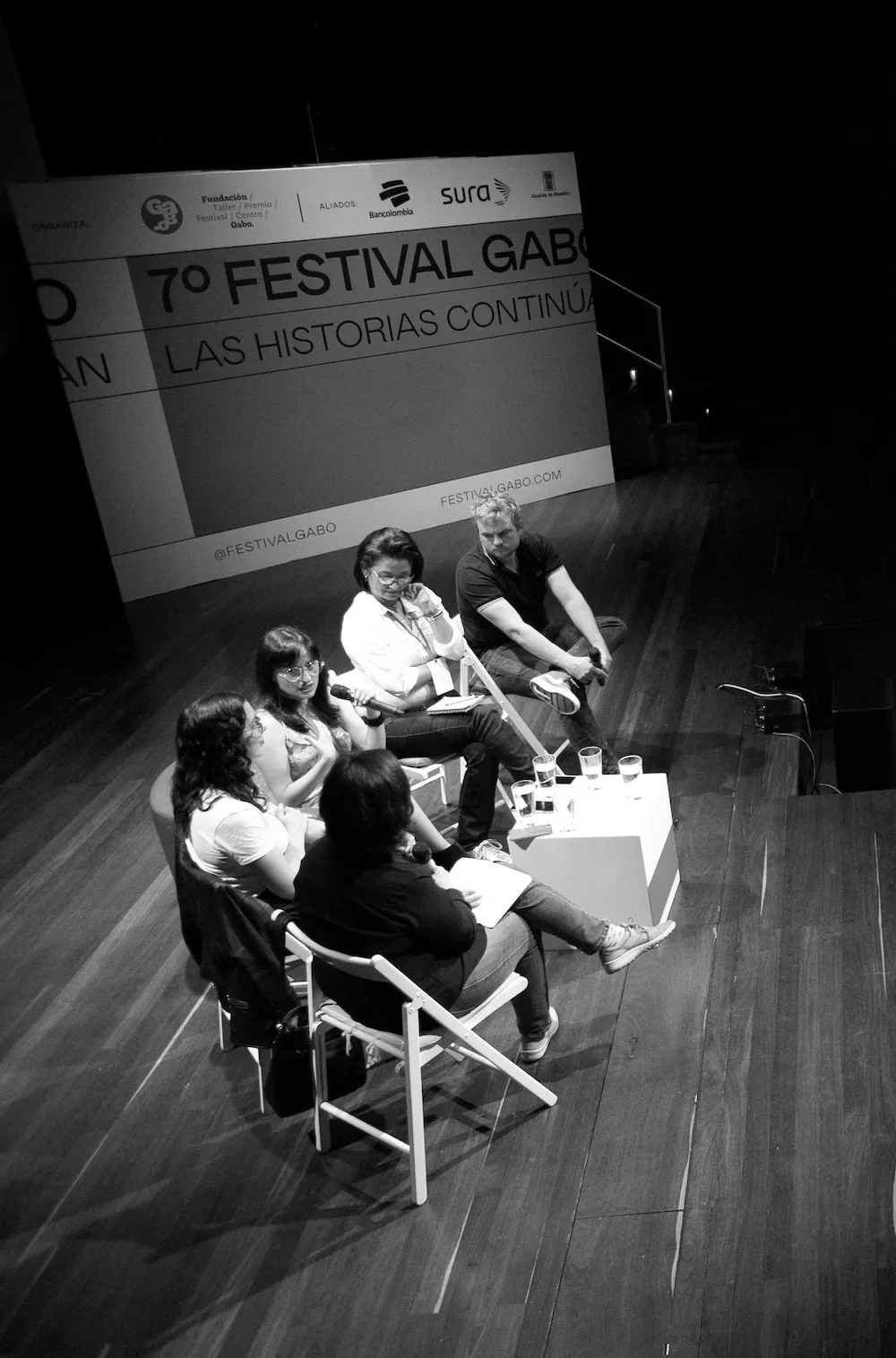 Group talking on stage for Fundación Gabo festival