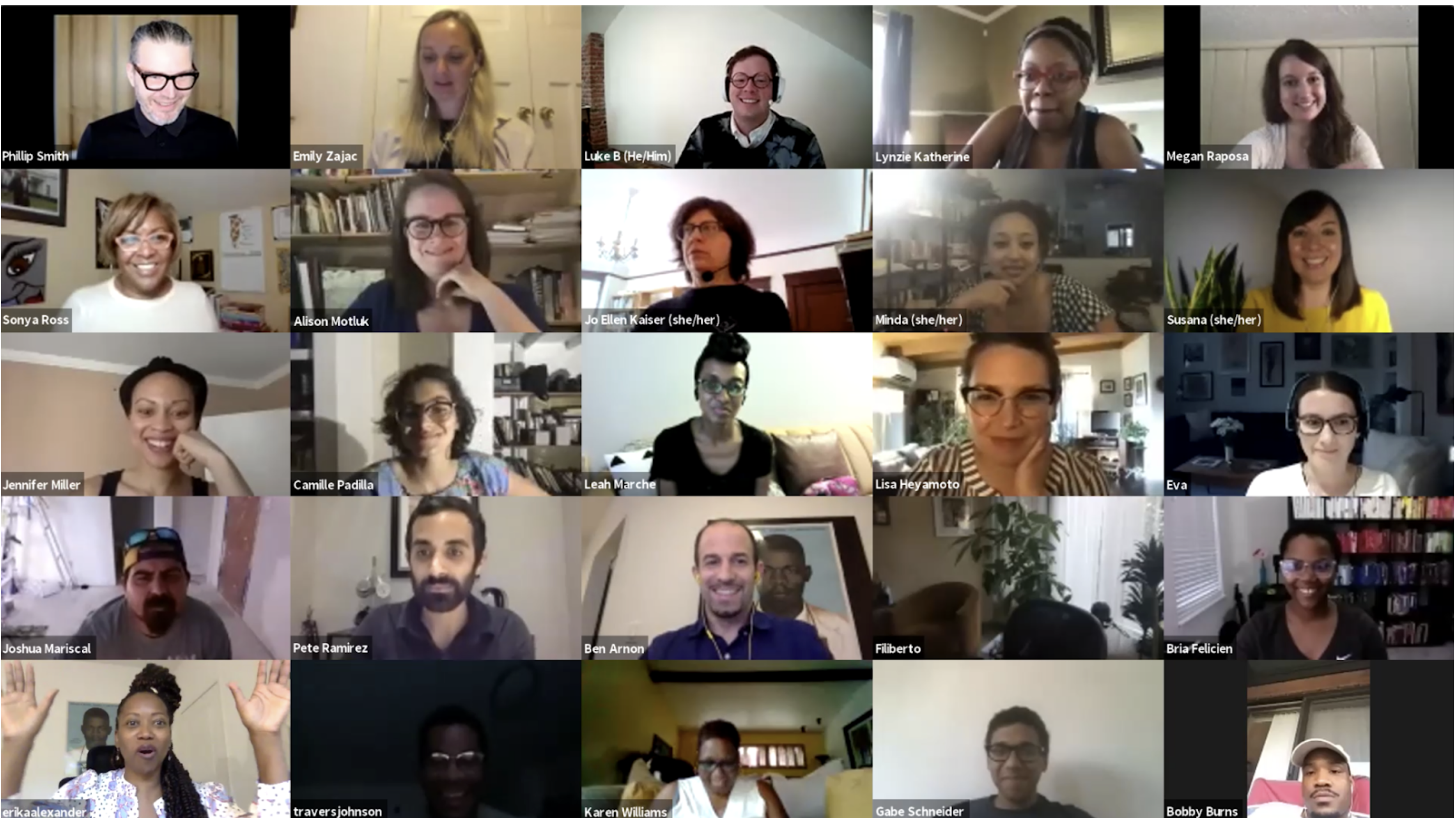 Previous lab participants meet with media entrepreneur (and actress), Erika Alexander on a video call.