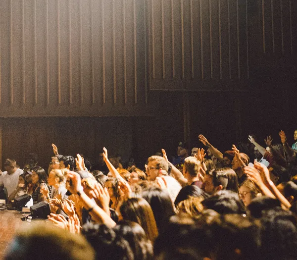 People cheering in a crowd