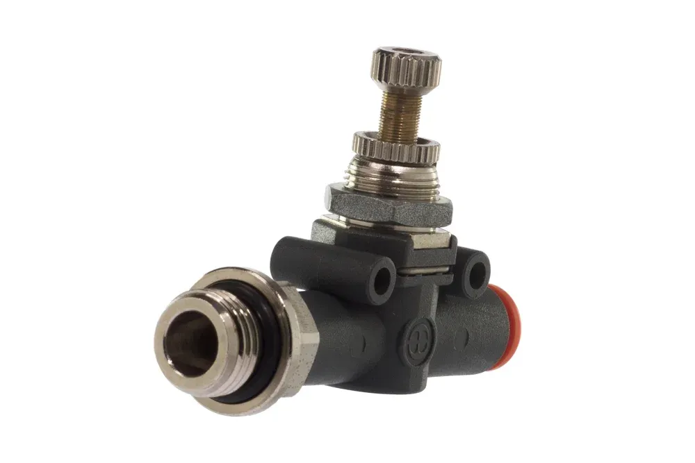 Pneumatisk strupe-tilbakeslagsventil RFL L U versjon for ventil (slange - gjenge)