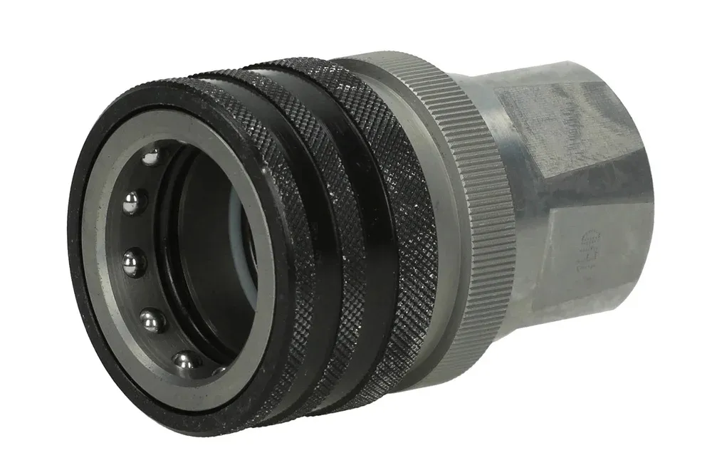 Hydraulisk hurtigkobling CEJN 525, stikkontakt med BSP innvendig gjenge med ventil og eliminator, stål belagt med sink-nikkel