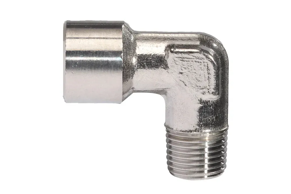 90° alkūnė su vidiniu BSP / išoriniu BSPT sriegiu, nerūdijantis plienas, tipas 62520