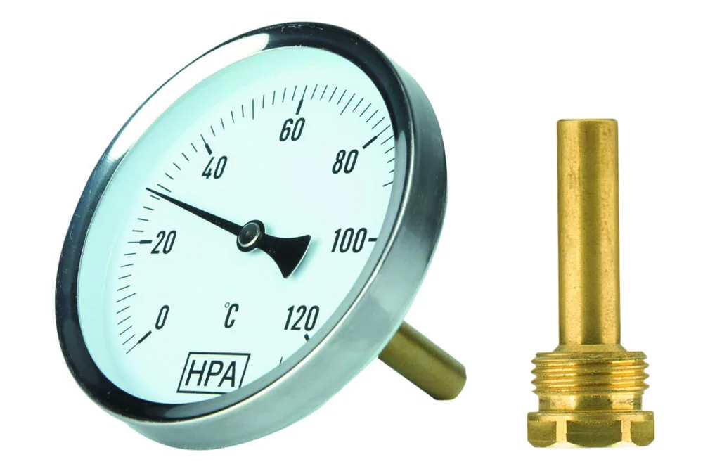 Bimetalinis termometras su galiniu jutikliu, skersmuo 63 mm ir 100 mm, tipas TB63T, TB100T