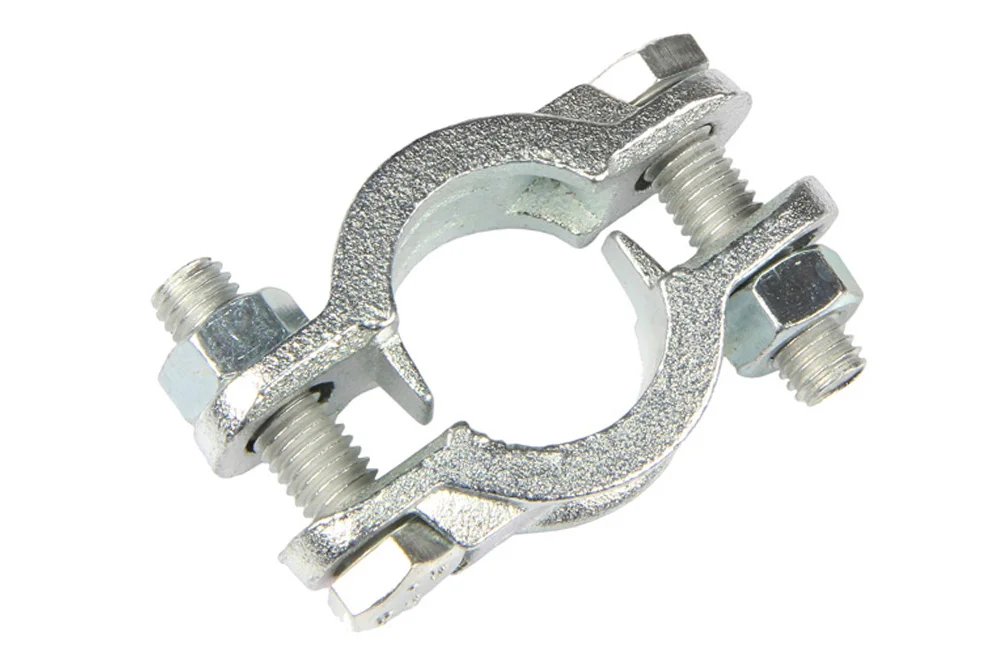 Žarnos spaustukas, dviejų dalių su integruota liežuvėliu, ketaus