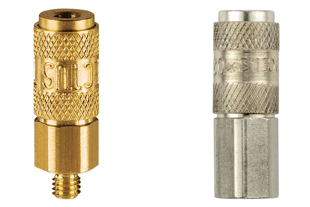 Greitojo sujungimo lizdas DN1,5 su vožtuvu, miniatiūrinis universalus, su sriegiu, žalvaris, serija 02KA