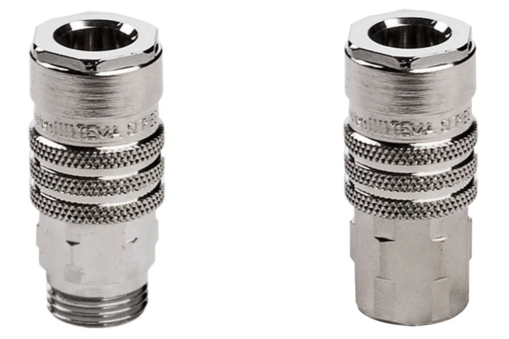 Greitojo sujungimo lizdas DN5,8 su vožtuvu, su sriegiu, nikeliuotas žalvaris, serija 1300N