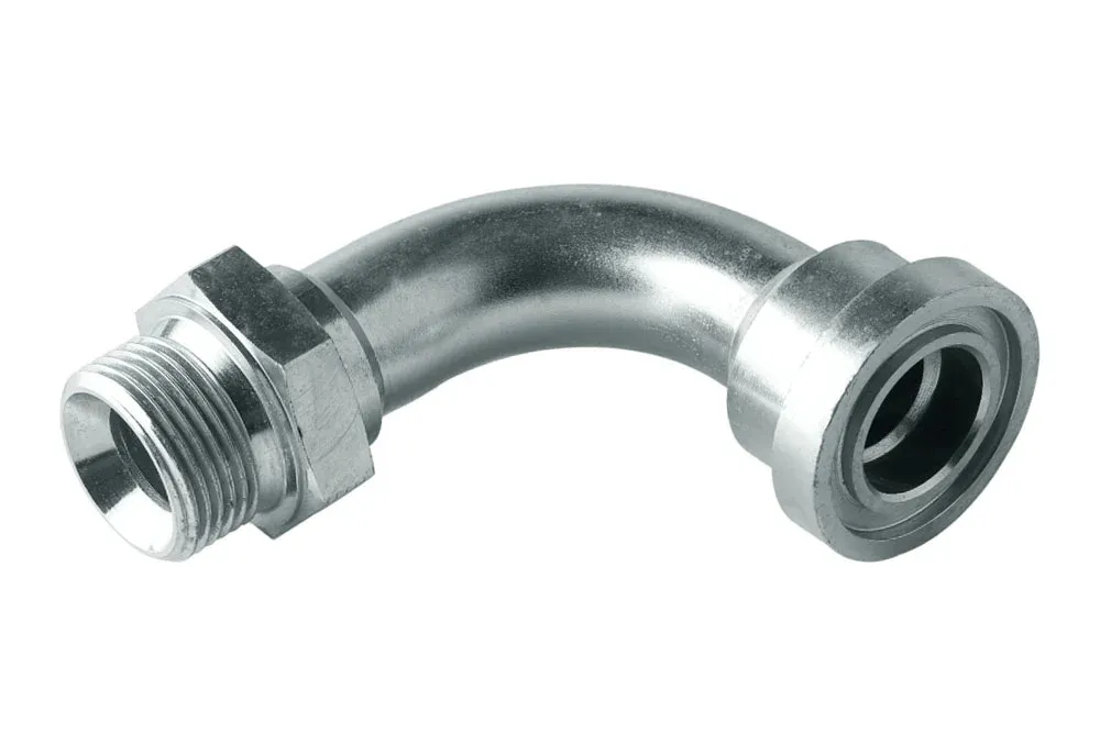 Adapteris 90° su išoriniu BSP sriegiu / SAE 6000 flanšu, anglinis plienas, tipas A121