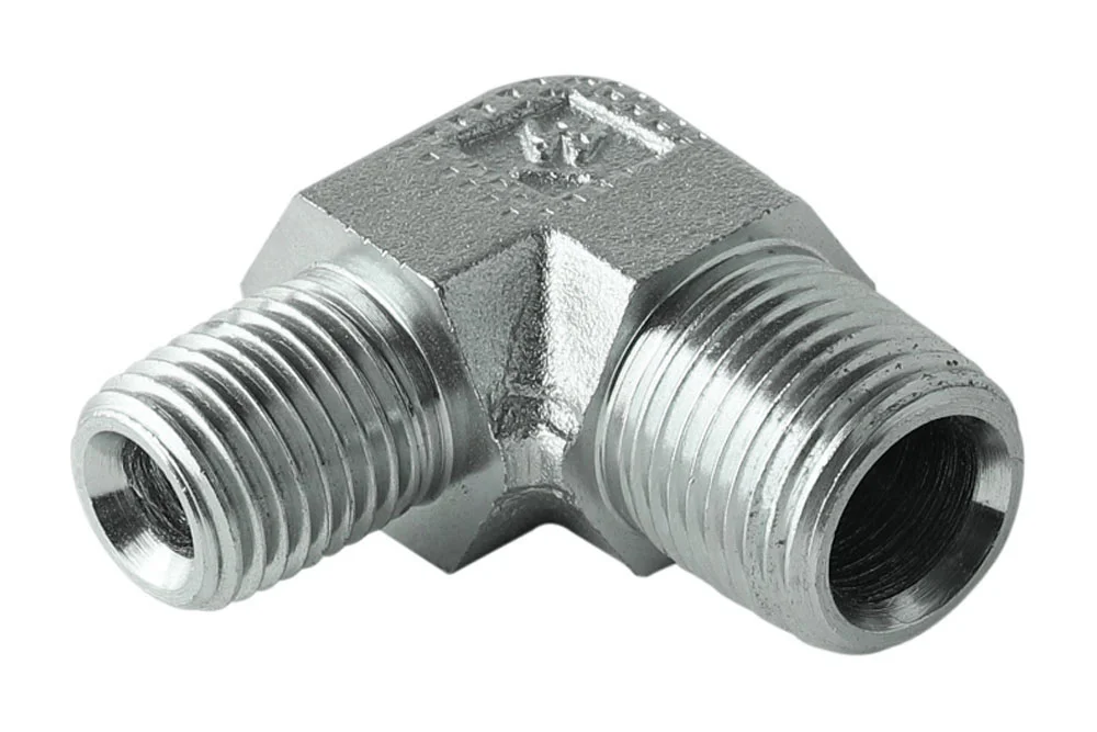 Adapteris – 90° kampinis nipelis su išoriniu NPT sriegiu, anglinis plienas, tipas A305