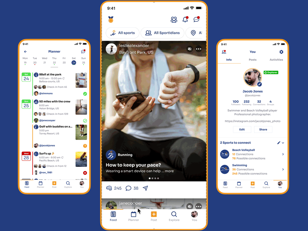Sportidia app screens