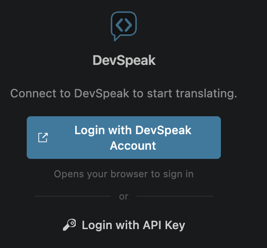 Welcome screen with OAuth and API key login options