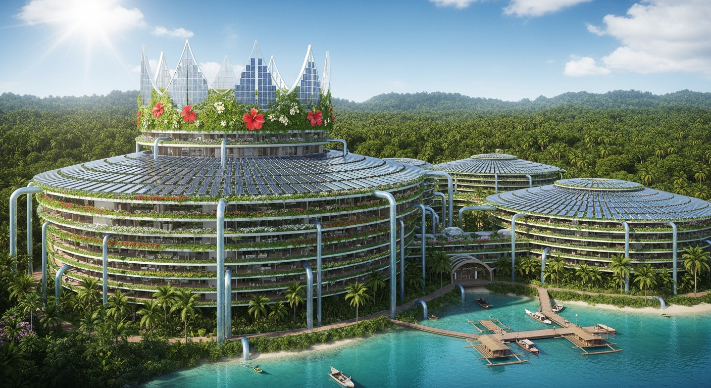 気候変動に立ち向かうフィジーの「生きる建築」:電力と水を自給する太陽の冠(クラウン)の全貌