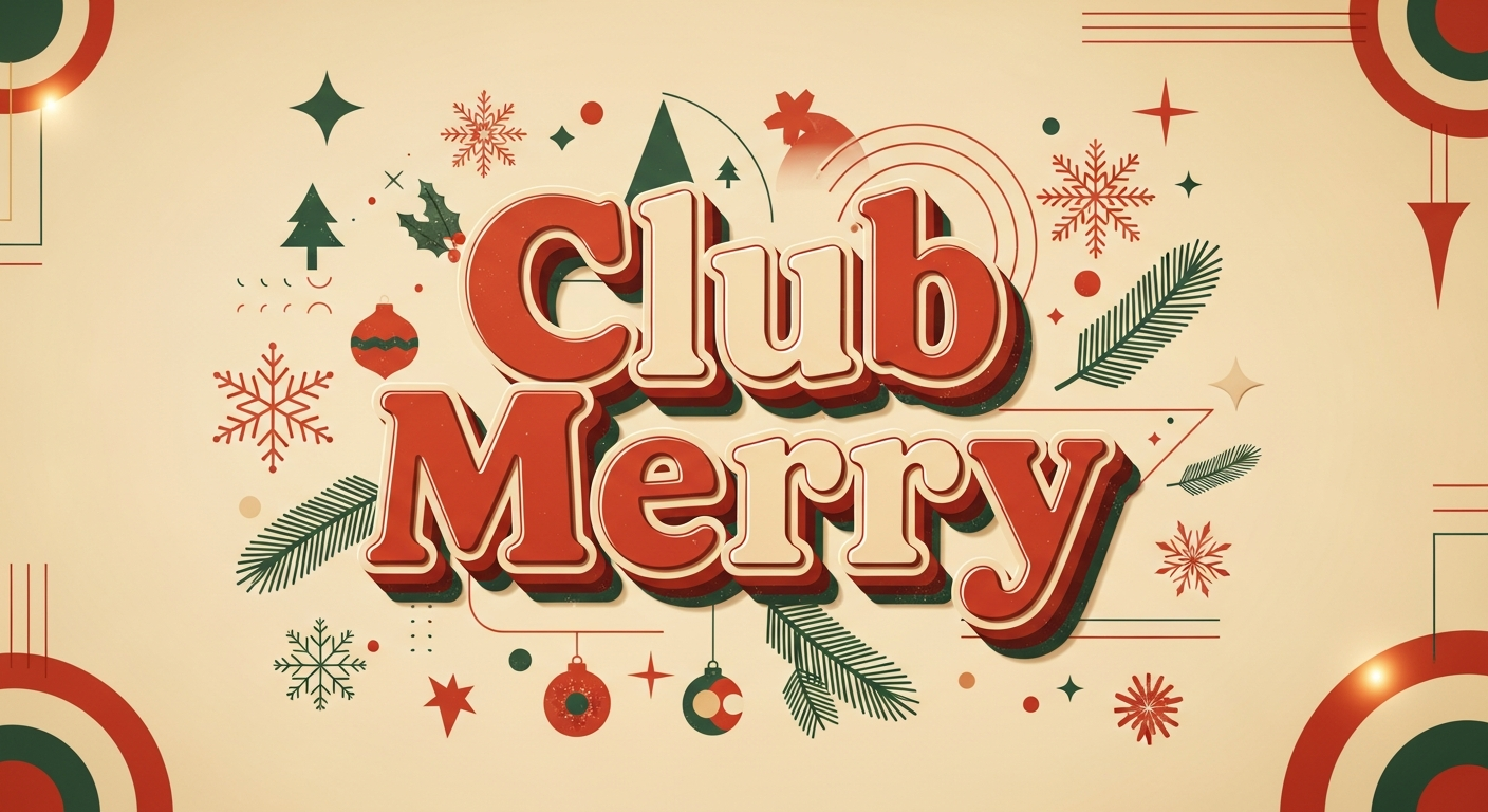 レトロ×モダン!「Club Merry」フォントで叶える、温もりあふれるクリスマスデザイン