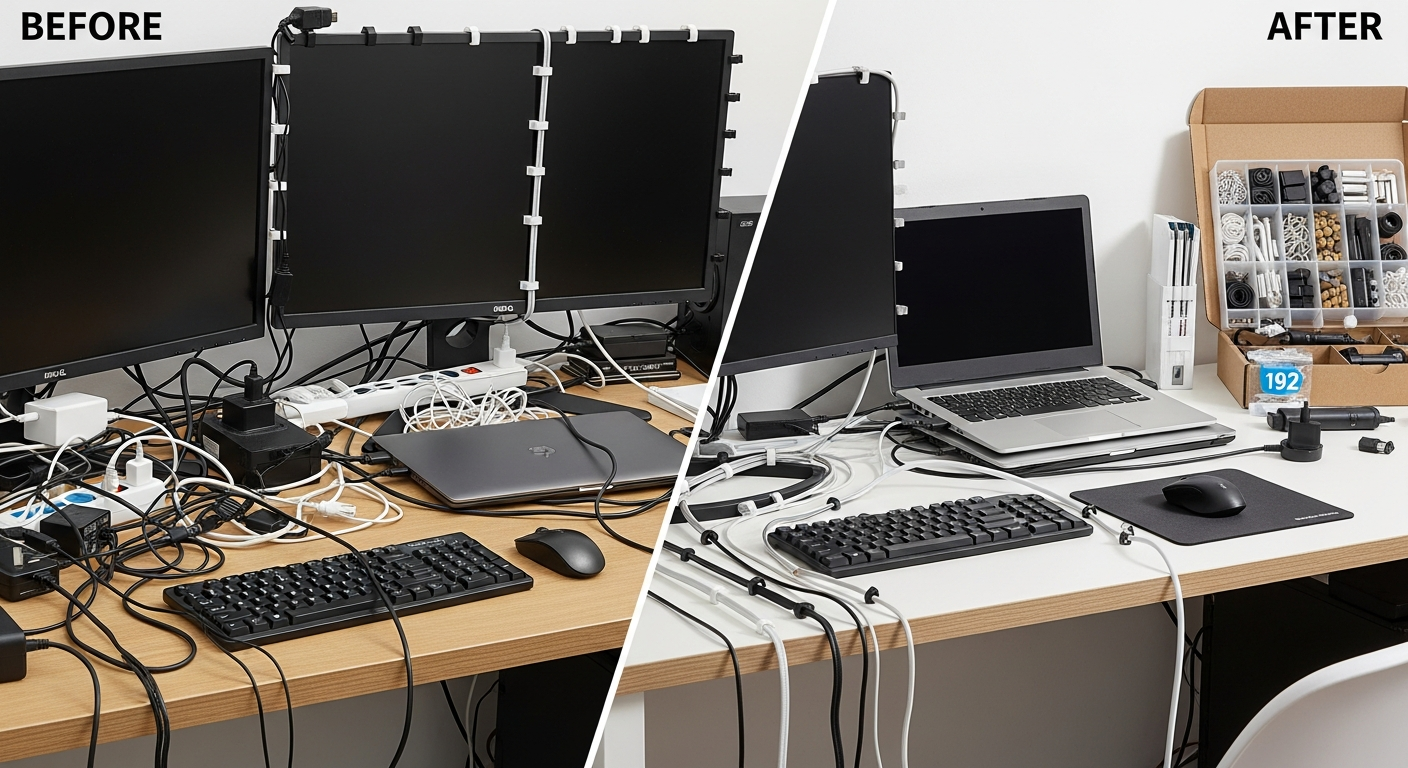 デスクが劇的にスッキリ！192個のパーツでケーブル clutter を撲滅するAmazonのDIYキット活用術