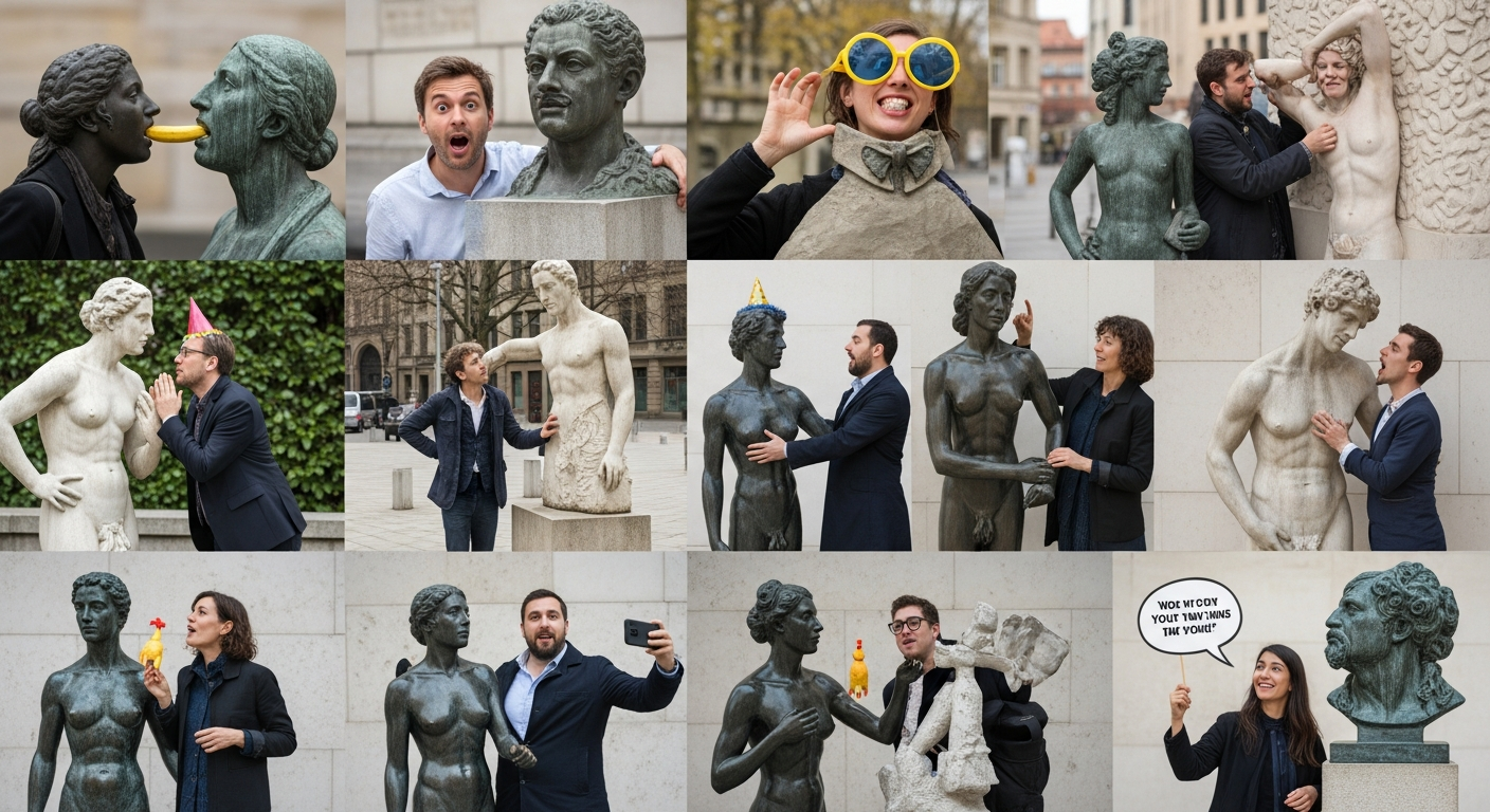 彫刻が笑いを誘う!人間とアートの意外な共演12選