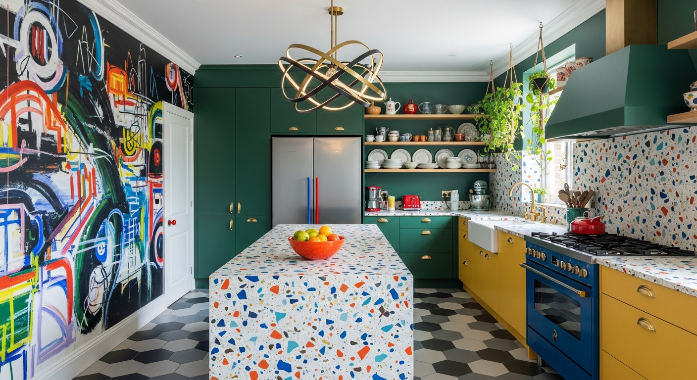 2026年、Pinterestにはない大胆キッチンデザイン25選:色彩と個性で空間を再定義