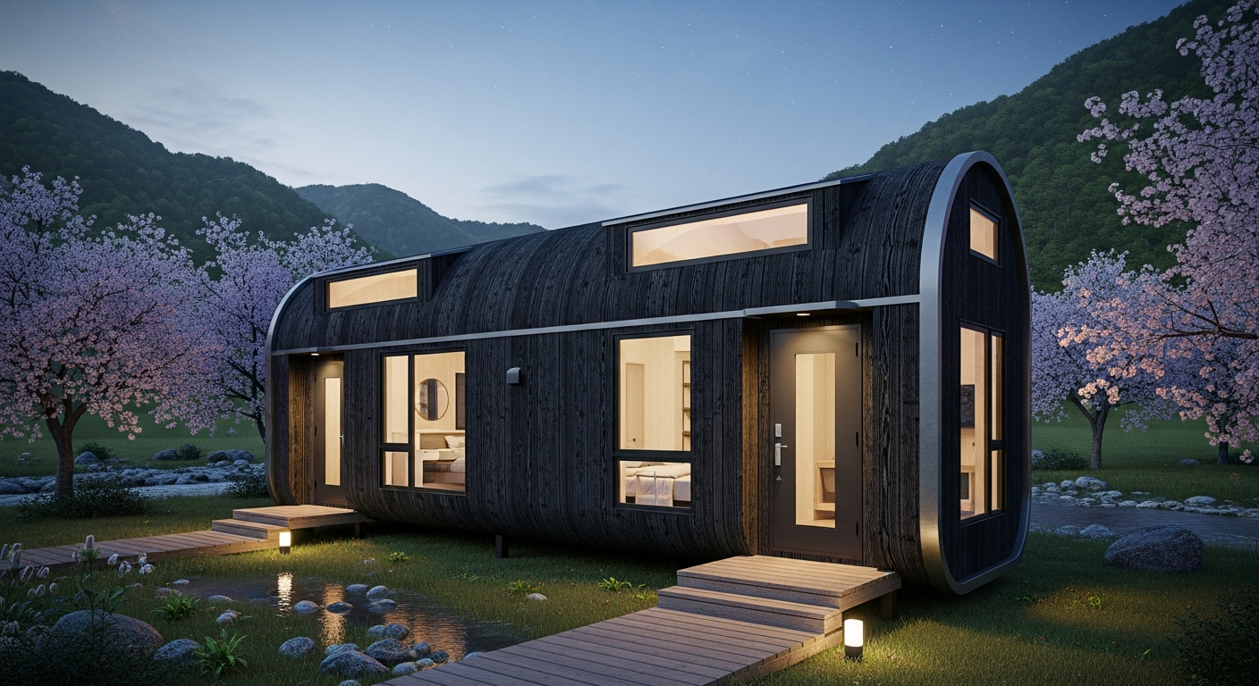 日本の革新的なタイニーハウス「ヤマビコ」:一つのシェルに二つの独立した住空間を実現