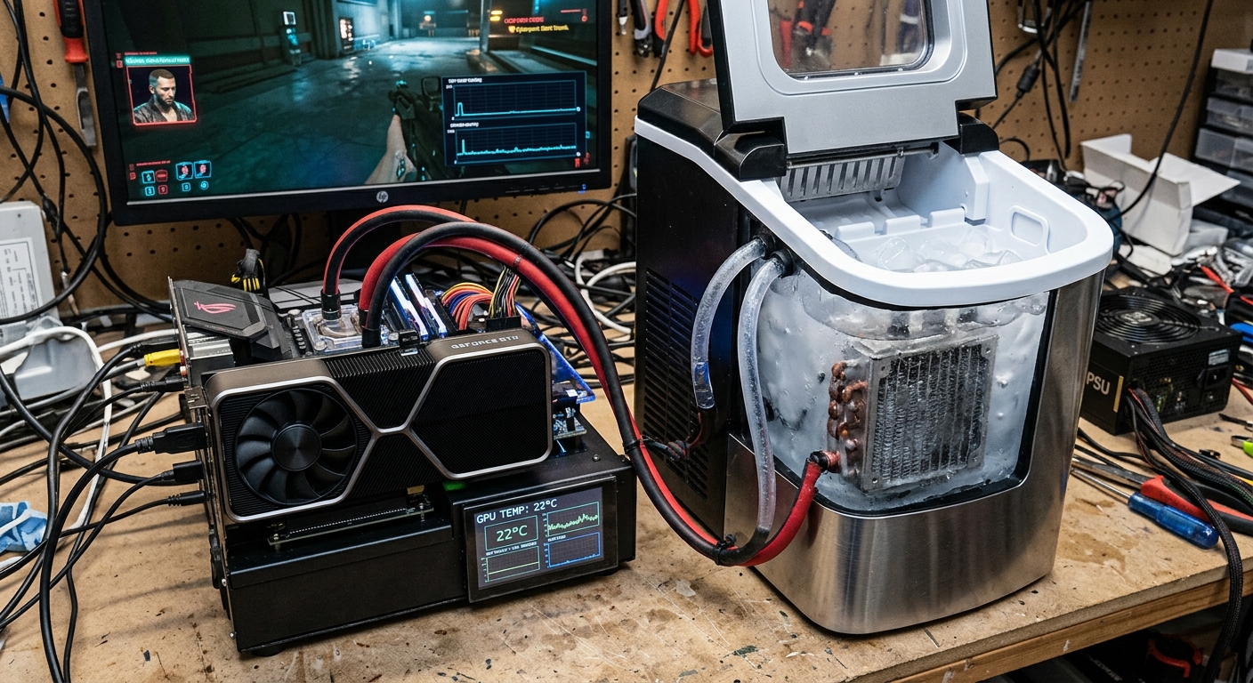 製氷機でGPUを冷やす？RTX 3060を驚異の22℃まで冷却した驚きの改造術