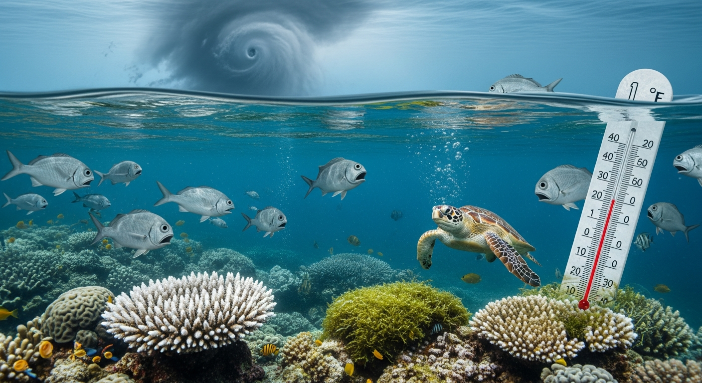 気候変動が水生生物を脅かす:水温上昇、酸性化、異常気象の衝撃とその未来