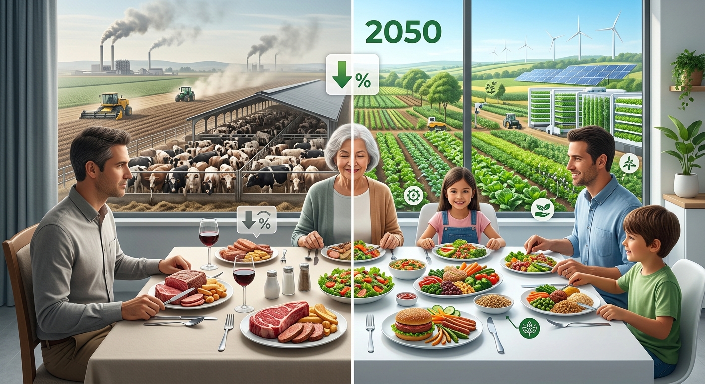 2050年の食卓が地球を救う?健康的な食事シフトが農業排出量を85%削減する可能性
