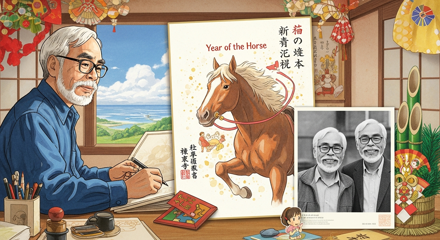 宮崎駿監督、85歳でも健在! 午年賀状アートと盟友との写真でファンに感謝と新年の抱負を伝える