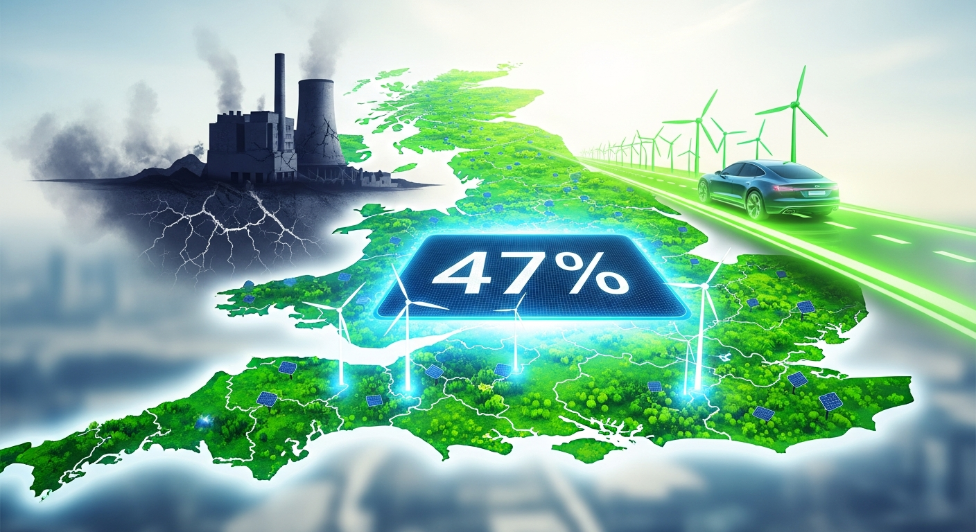 英国、2025年に再生可能エネルギーが電力供給の47%を記録!石炭廃止とEV普及が後押し
