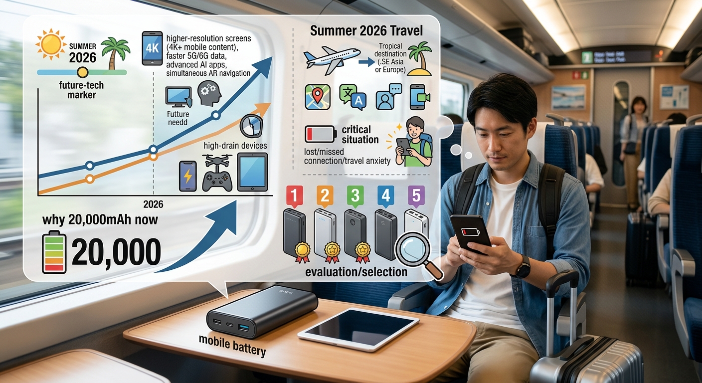 なぜ今「20000mAh」なのか?2026年夏の旅行で失敗しない最強モバイルバッテリー5選