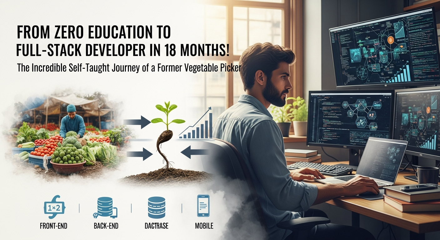 学歴ゼロから18ヶ月でフルスタック開発者へ!元野菜ピッカー男性の驚異の独学術