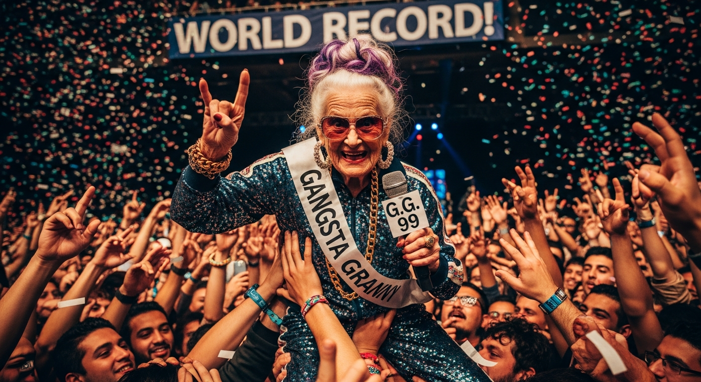 99歳で世界記録!「ギャングスタ・グラニー」がコンサート会場で見せた驚きのクラウドサーフィン