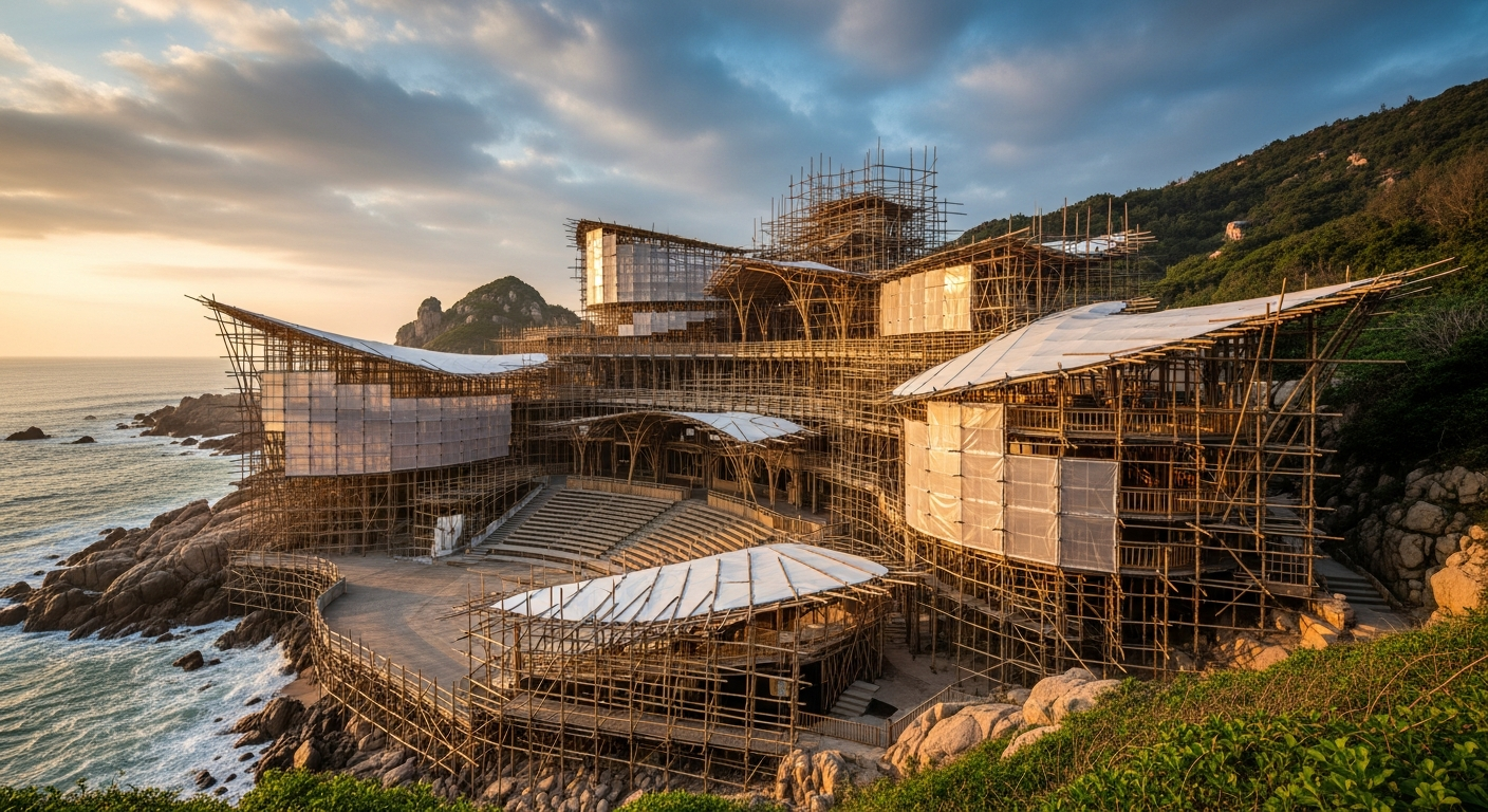 竹の生命力：中国沿岸に現れた、伝統と革新が織りなす仮設劇場