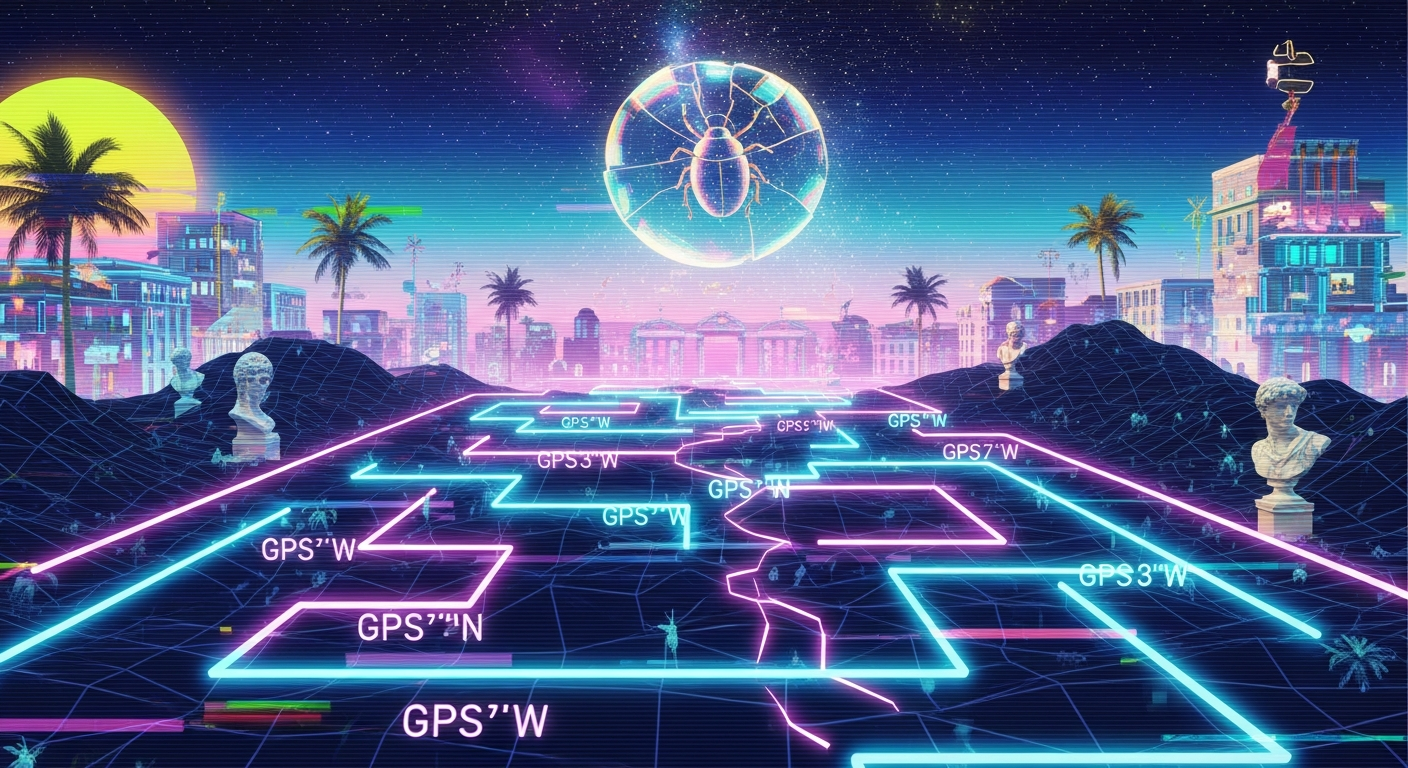 AIが描く「現実のバグ」：ヴェイパーウェイヴとグリッチで巡る、GPS座標とネオンの迷宮