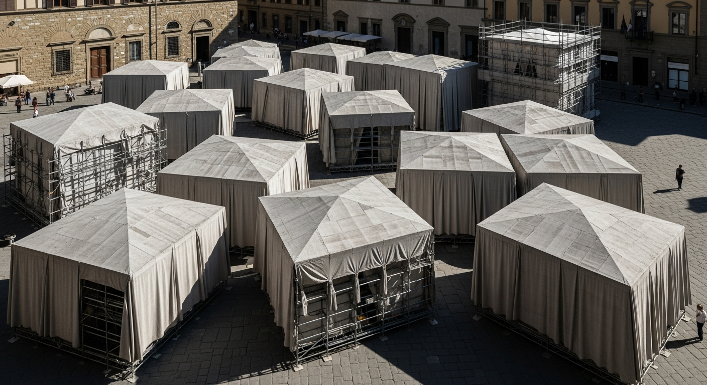 石の彫刻か、それとも未来の建築か？マルク・レシュリエがフィレンツェに贈る、仮設建築の限界を超えるインスタレーション「Ancient / New Site」