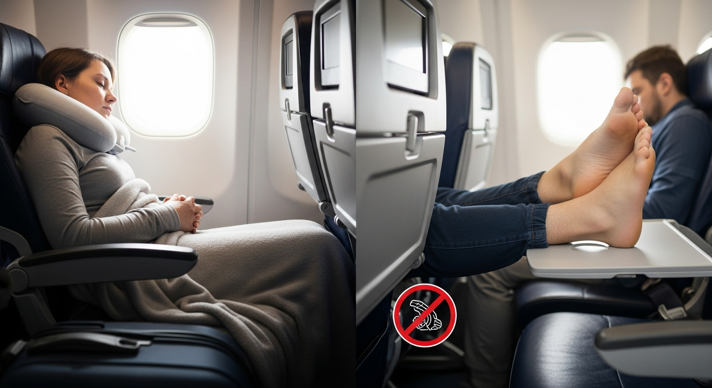 飛行機で快適に眠れる? 足をシートに乗せる危険なトレンドの裏側