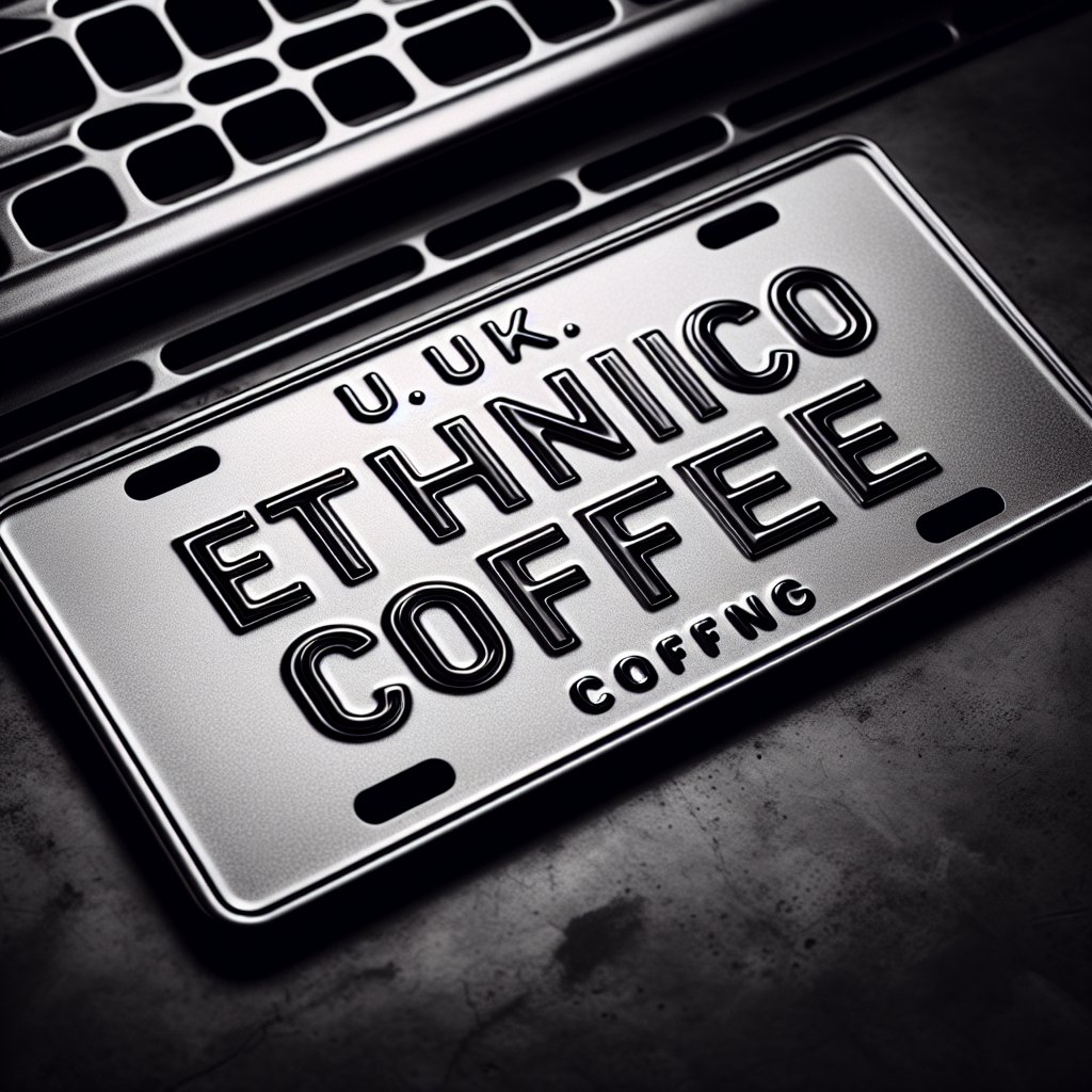 Free AI Uk Driving Plate With Ethnico Coffee Letters Generator