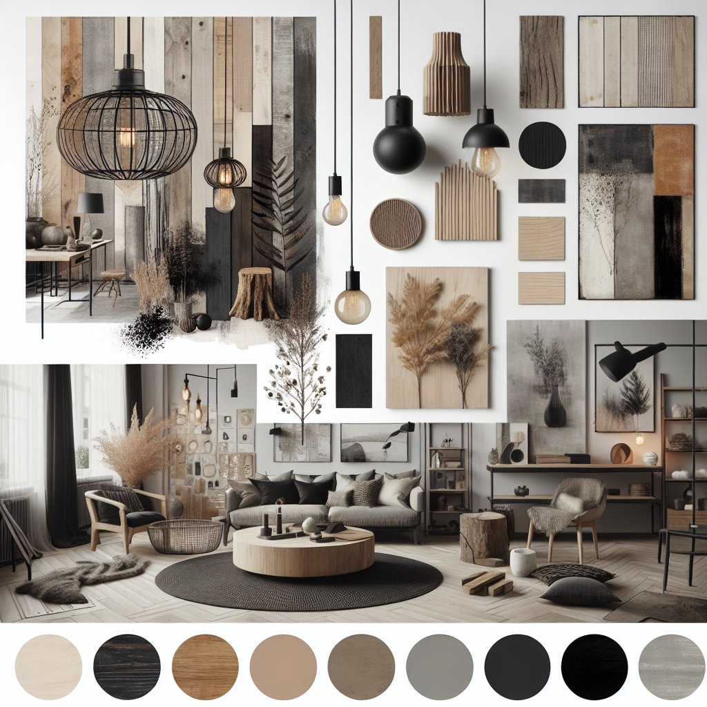 Moodboard Interior Design Moderno Rustico Tocchi Di Nero E Colori Neutri E Naturali Mockup Generator