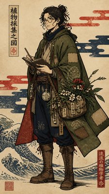 Ukiyo-e Anime Fusion Portrait character design example