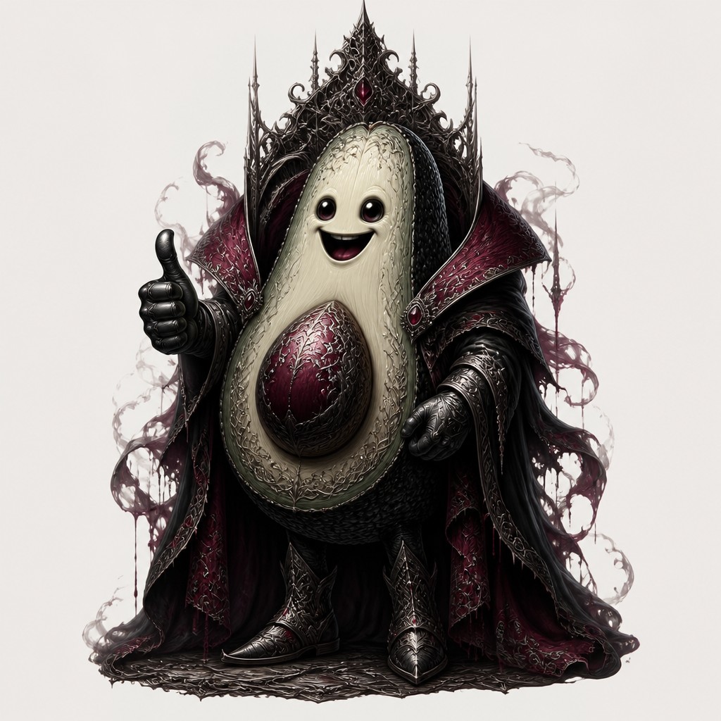 a happy avocado character giving a thumbs up, bold readable design on a plain background, no text — Modern Gothic Art sticker