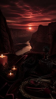 a desert canyon under a dramatic sunset sky, no people — Dark Feminine Aesthetic wallpaper