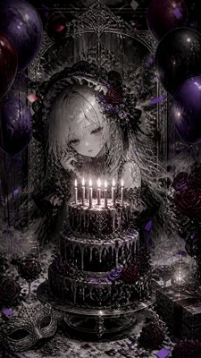 Dark Gothic Anime Art Style birthday card example
